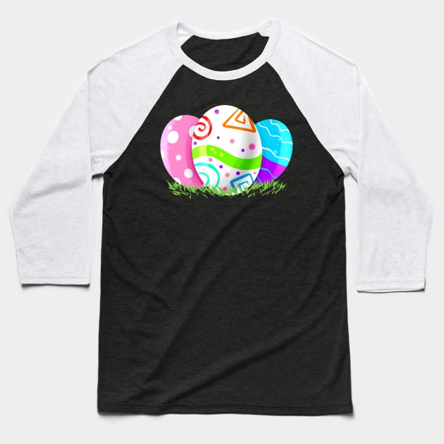 A Set Of Colorful Painted Easter Eggs In Nest. Easter Egg Baseball T-Shirt by SinBle